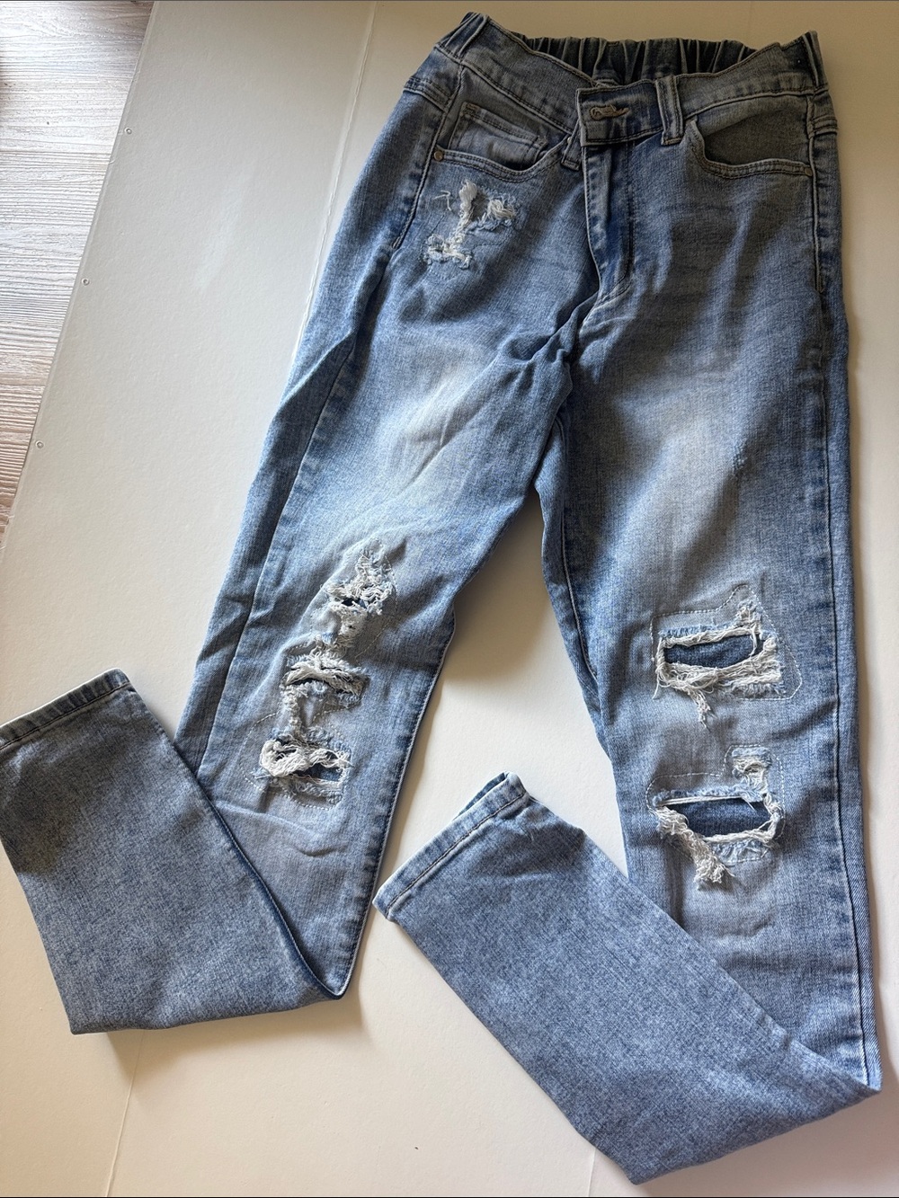 Grace & Lace Slim Straight Distressed Light Wash Blue Jeans
